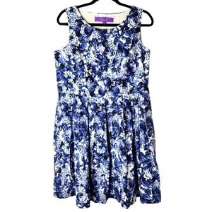 JOLIE FIT & FLARE BLUE & WHITE FLORAL COTTON DRESS SIZE 14